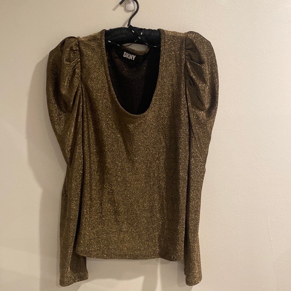DKNY sparkle puff shoulder top in black/gold - Picture 5 of 6